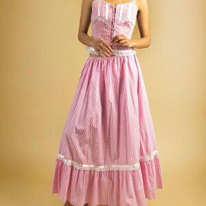 Hilma Cotton-Gingham Midi Skirt EUC